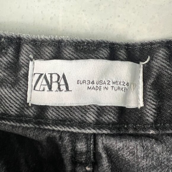 Zara Jean Women 25x29* High Rise Wide Leg Black Faded Raw Bottom Hem Denim Tag 2 - Picture 7 of 16